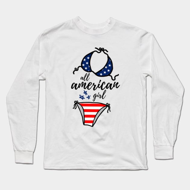 All American Girl USA Long Sleeve T-Shirt by 9 Turtles Project